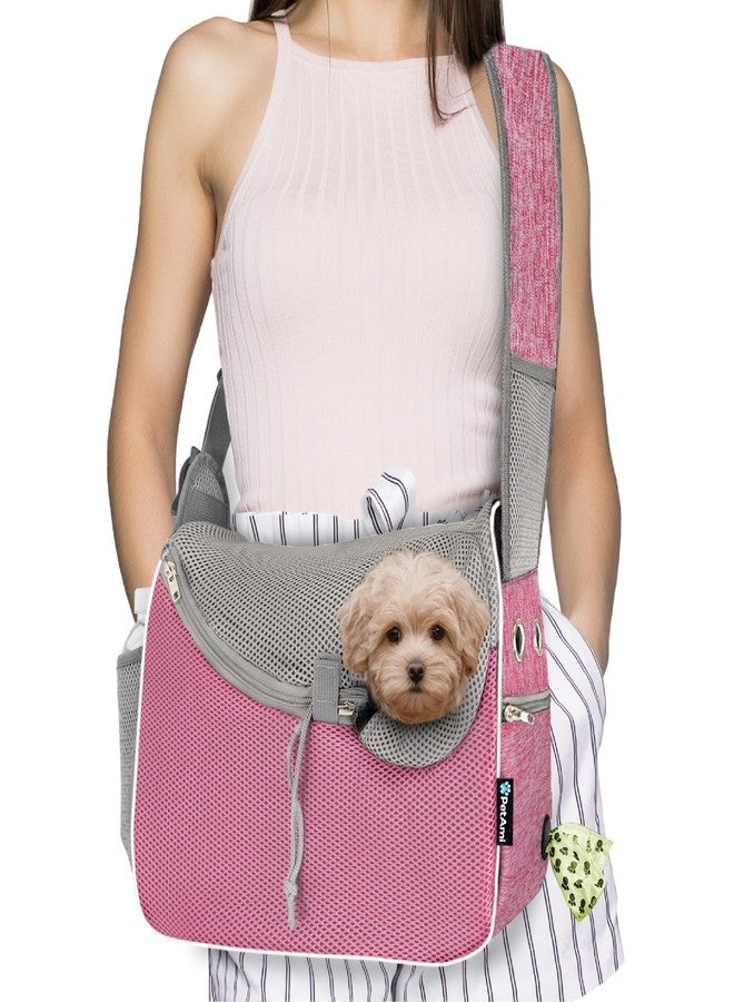 PetAmi Small Dog Sling Carrier, Soft-Sided Crossbody Puppy Carrying Purse Bag, Adjustable Sling Pet Pouch to Wear Medium Dog Cat Travel, Dog Bag for Traveling, Poop Bag Dispenser, Max 10 lbs, Pink - Image 1